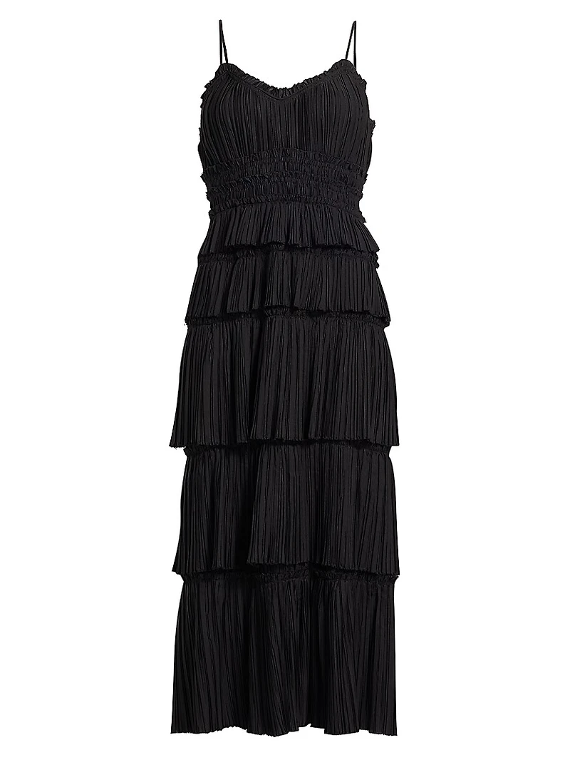 Plissé Ruffled Midi-Dress