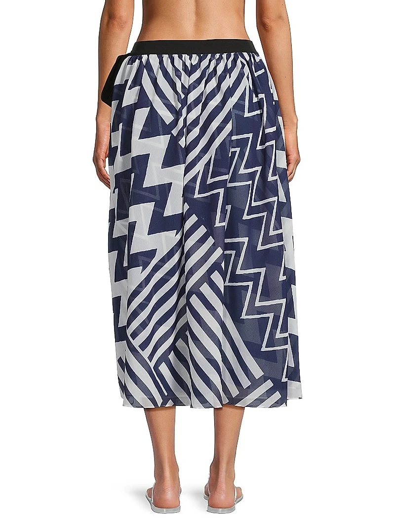 Patchwork Chevron Cover-Up Midi-Skirt