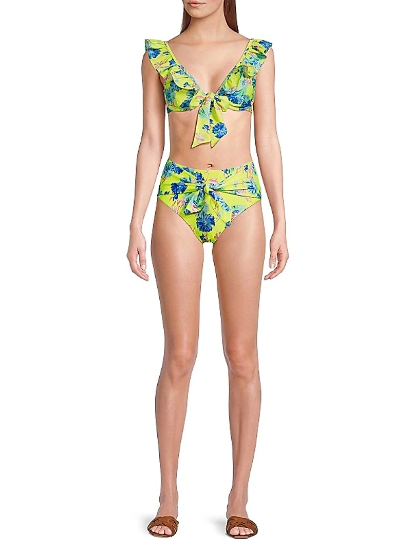 Floating Cosmos Floral Tie-Front Bikini Bottoms