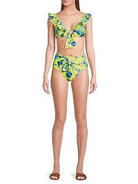 Floating Cosmos Floral Tie-Front Bikini Bottoms
