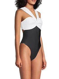 Betsy Colorblock Knotted One-Piece Swimsuit
