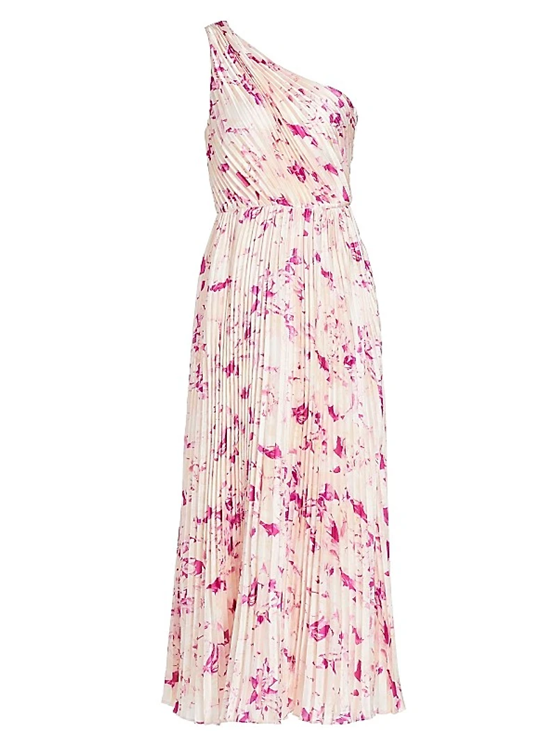 Alina Floral Pleated One-Shoulder Maxi Dress