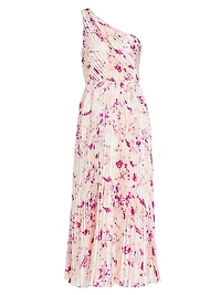 Alina Floral Pleated One-Shoulder Maxi Dress