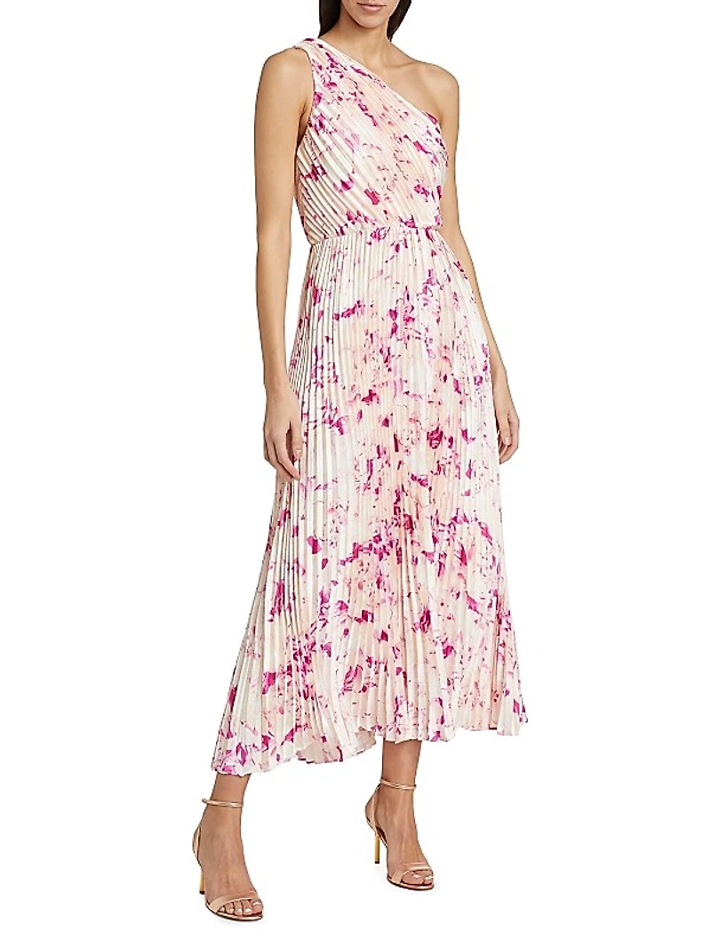 Alina Floral Pleated One-Shoulder Maxi Dress