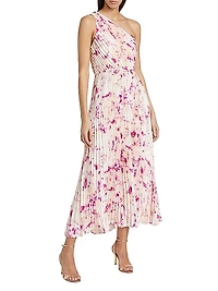 Alina Floral Pleated One-Shoulder Maxi Dress