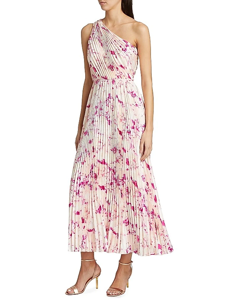 Alina Floral Pleated One-Shoulder Maxi Dress