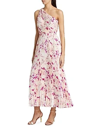 Alina Floral Pleated One-Shoulder Maxi Dress
