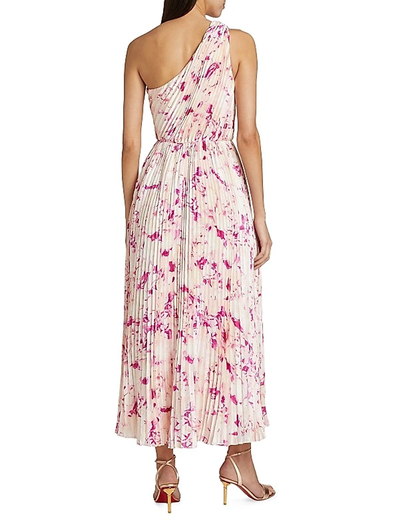 Alina Floral Pleated One-Shoulder Maxi Dress