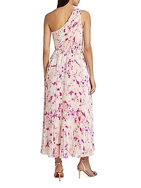 Alina Floral Pleated One-Shoulder Maxi Dress