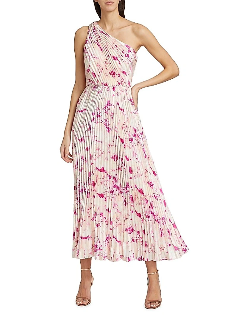 Alina Floral Pleated One-Shoulder Maxi Dress