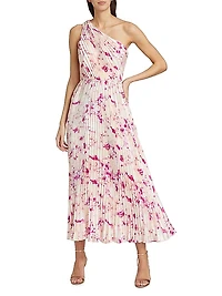 Alina Floral Pleated One-Shoulder Maxi Dress