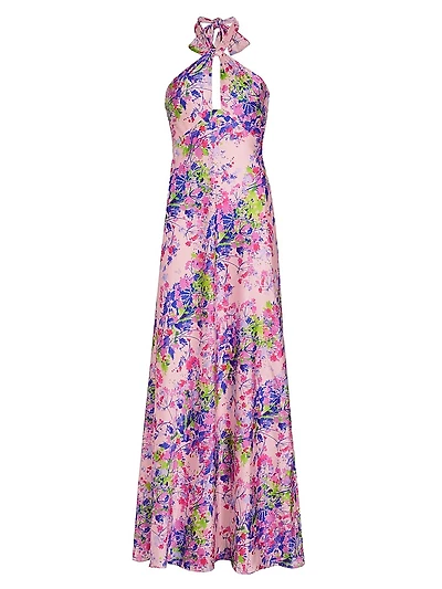 Rose Satin Halter Maxi Dress