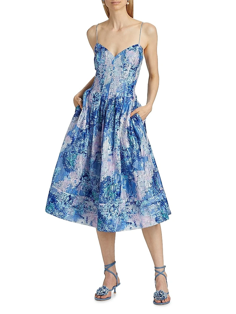 Sage Jacquard Midi-Dress