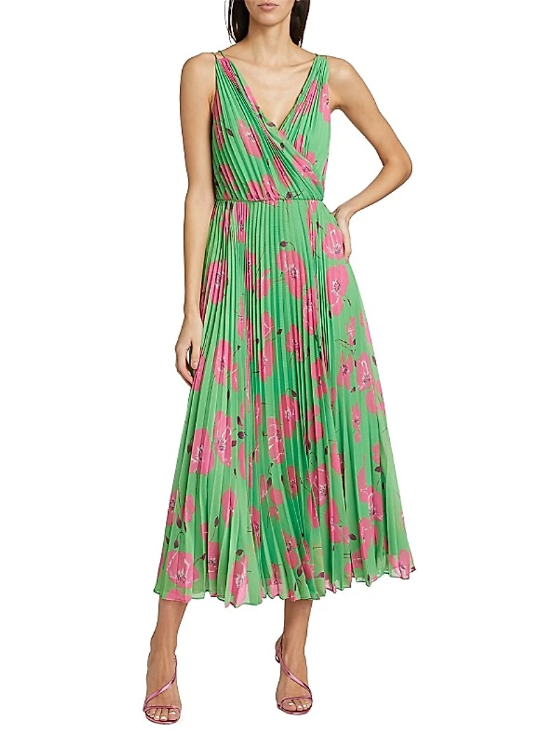 Mina Floral Pleated Surplice Midi Dress