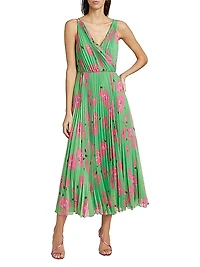 Mina Floral Pleated Surplice Midi Dress