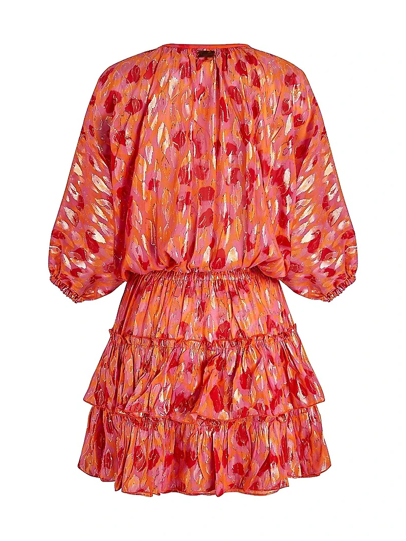 New Leopard Metallic Balloon-Sleeve Minidress