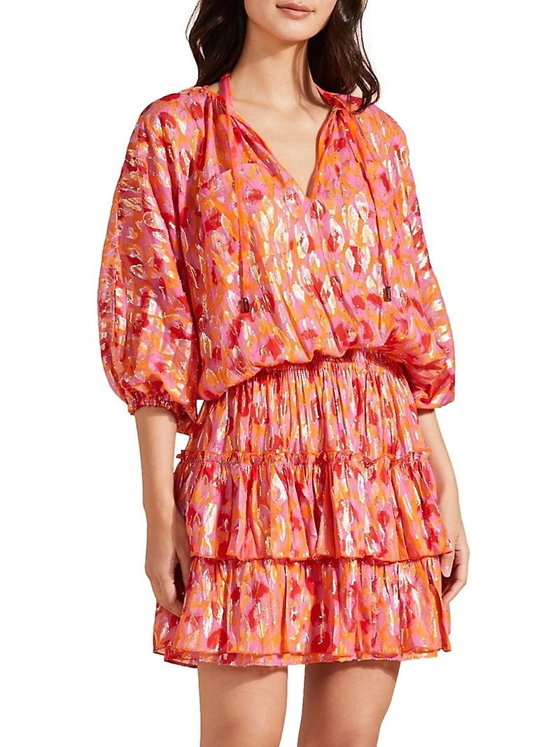 New Leopard Metallic Balloon-Sleeve Minidress