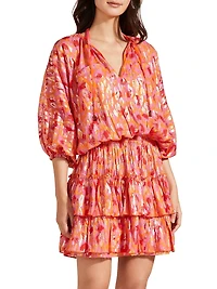 New Leopard Metallic Balloon-Sleeve Minidress