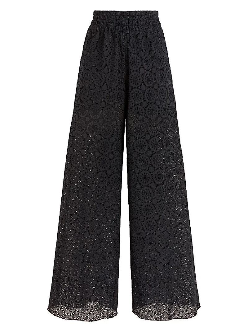Broderie Anglaise Cotton Wide-Leg Trousers