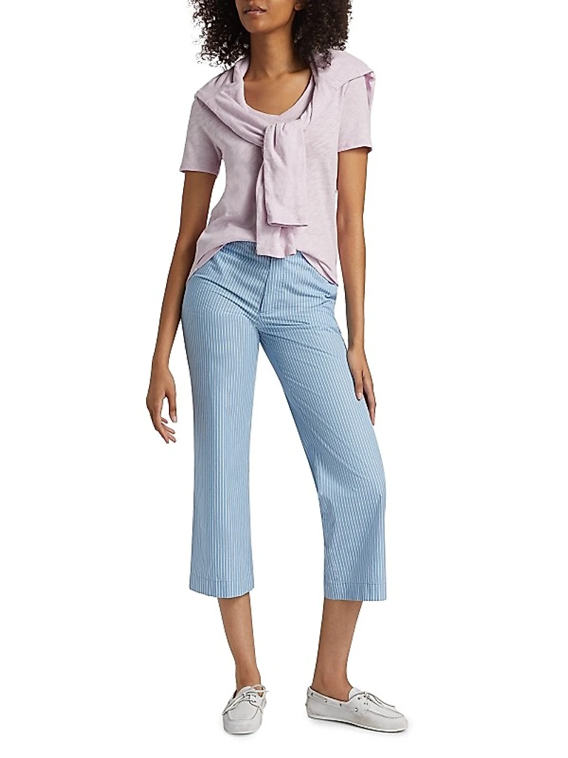 Striped Cotton Cropped Pants