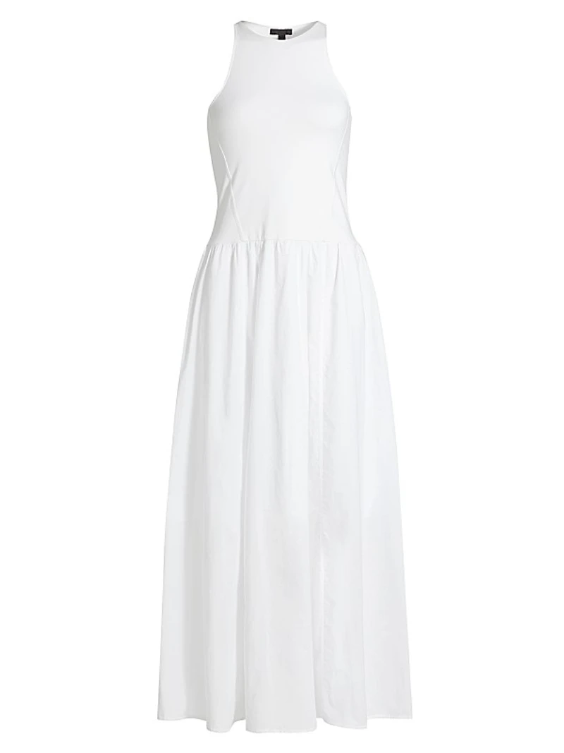 Cotton-Blend Mixed-Media Maxi Dress