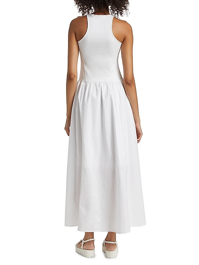 Cotton-Blend Mixed-Media Maxi Dress