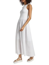 Cotton-Blend Mixed-Media Maxi Dress