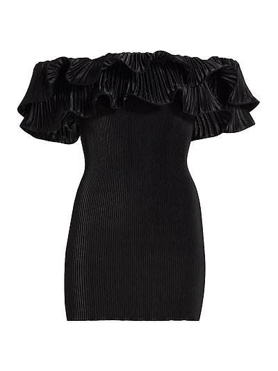 Off-The-Shoulder Pleated Minidress