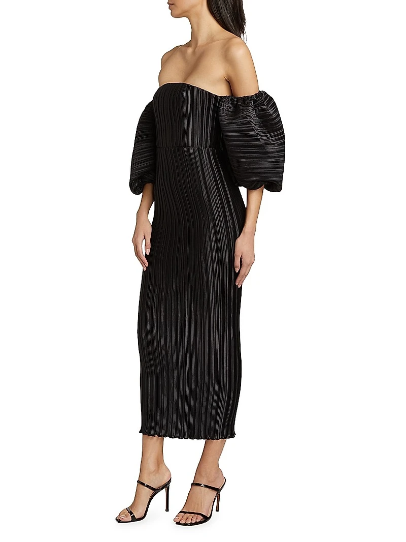 Sirene Plissé Puff-Sleeve Maxi Dress