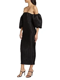 Sirene Plissé Puff-Sleeve Maxi Dress