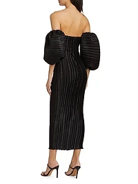 Sirene Plissé Puff-Sleeve Maxi Dress