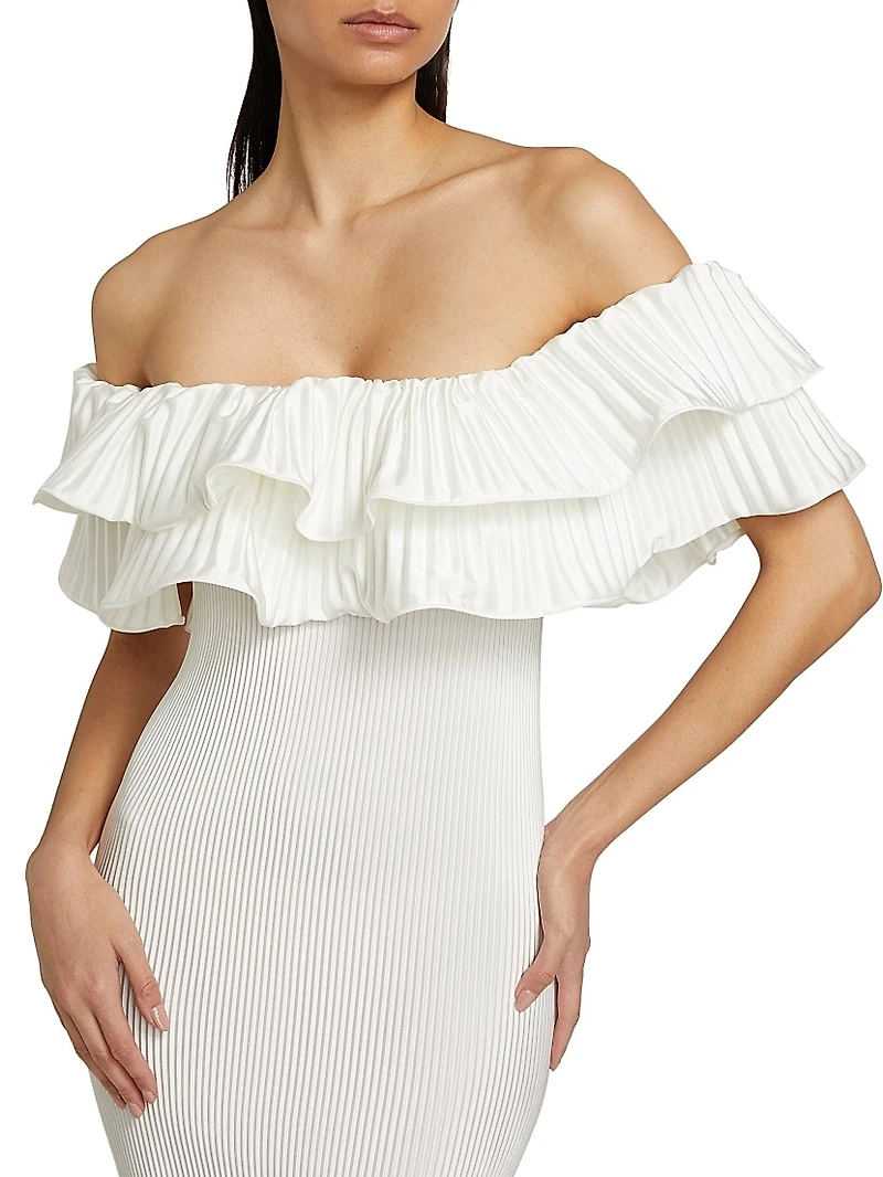 Debut Ruffled Plissé Maxi Dress