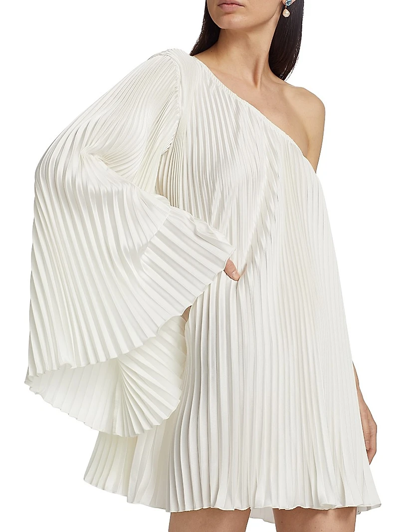 One-Shoulder Pleated Minidress