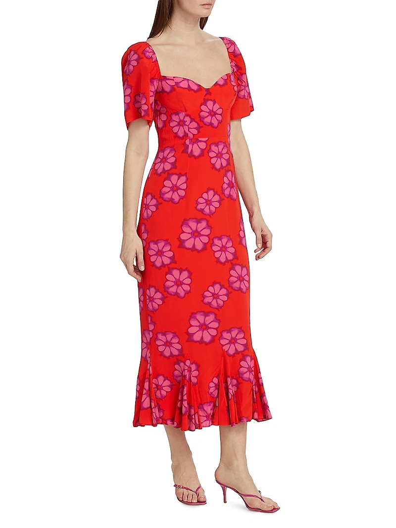 Ramona Floral Godet-Hem Midi-Dress