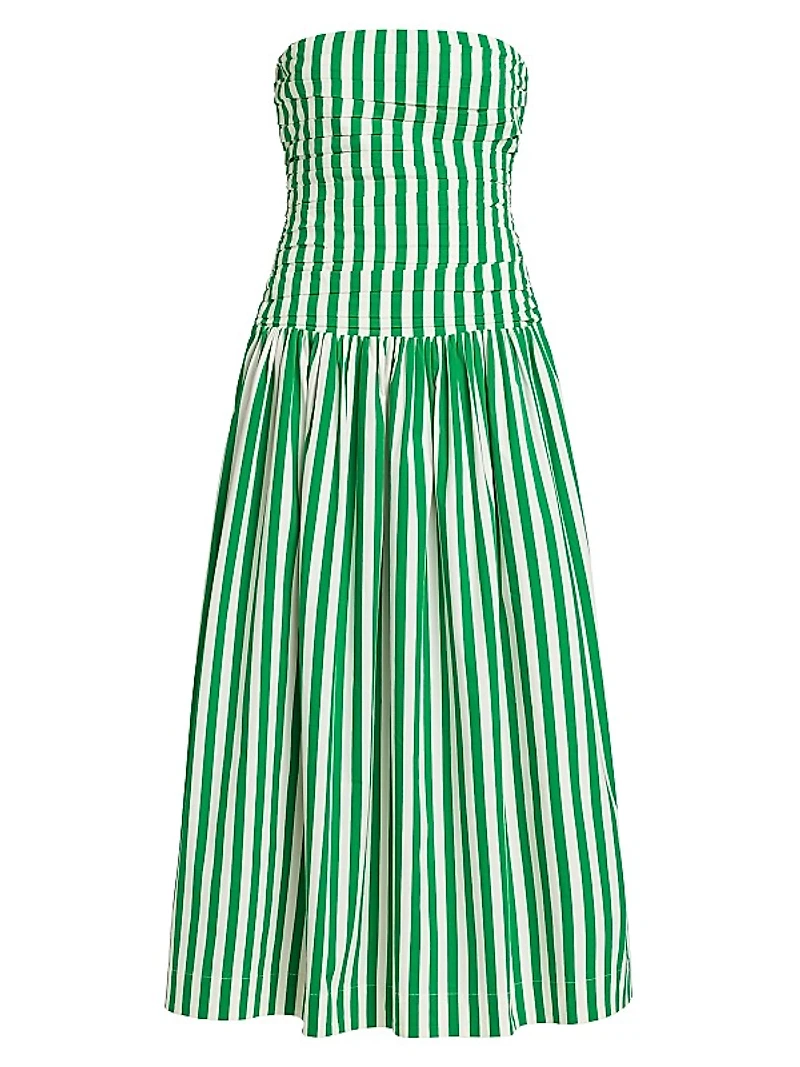 Selma Stripe Cotton Strapless Midi-Dress