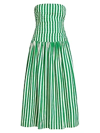 Selma Stripe Cotton Strapless Midi-Dress
