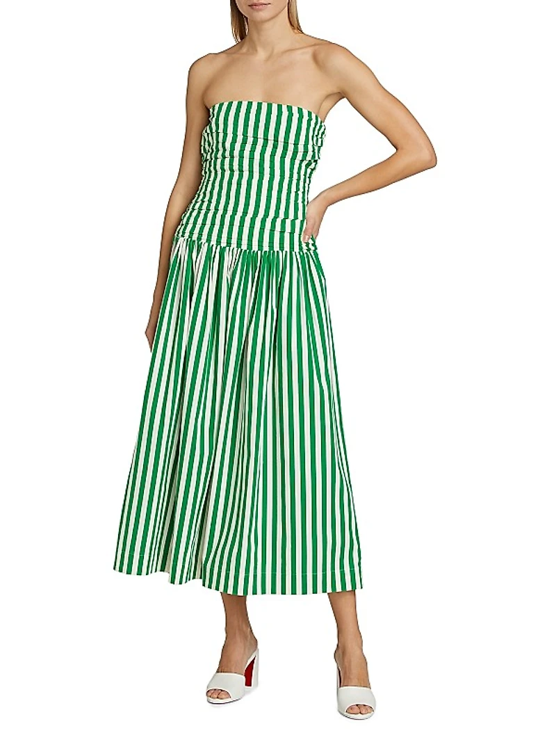Selma Stripe Cotton Strapless Midi-Dress