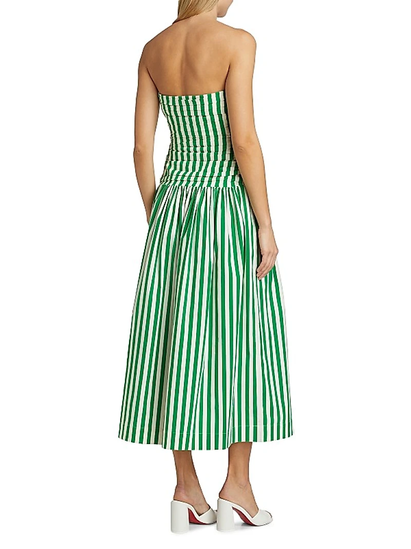 Selma Stripe Cotton Strapless Midi-Dress