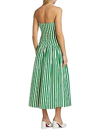 Selma Stripe Cotton Strapless Midi-Dress
