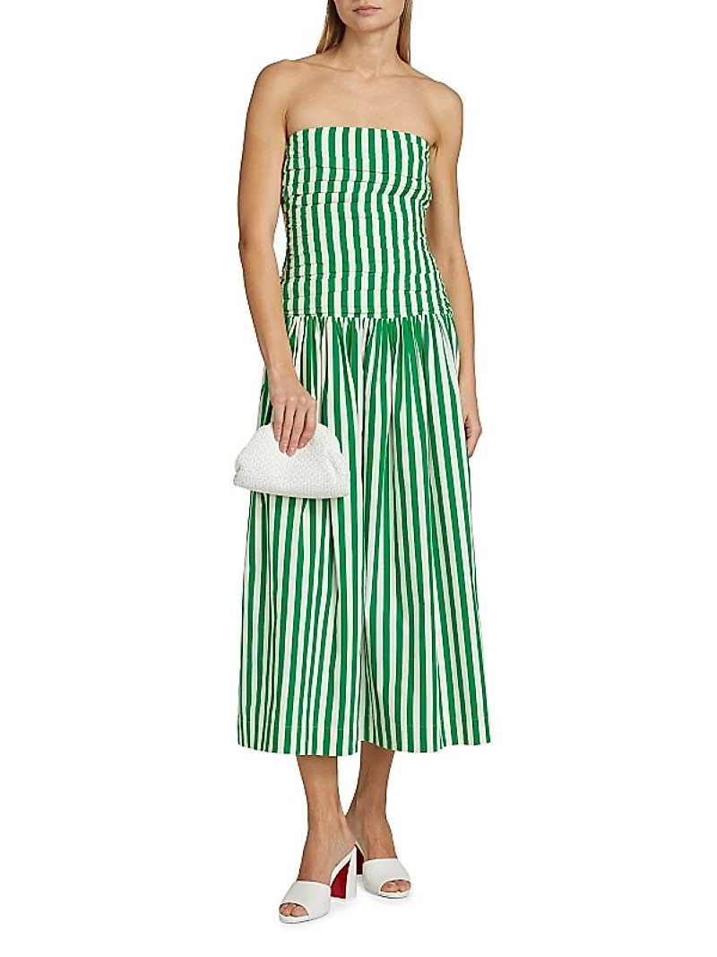 Selma Stripe Cotton Strapless Midi-Dress