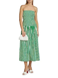 Selma Stripe Cotton Strapless Midi-Dress