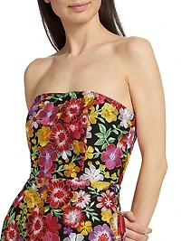 Isabell Floral-Embroidered Strapless Minidress