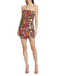 Isabell Floral-Embroidered Strapless Minidress