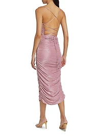 Mayra Metallic Lace-Up Midi-Dress