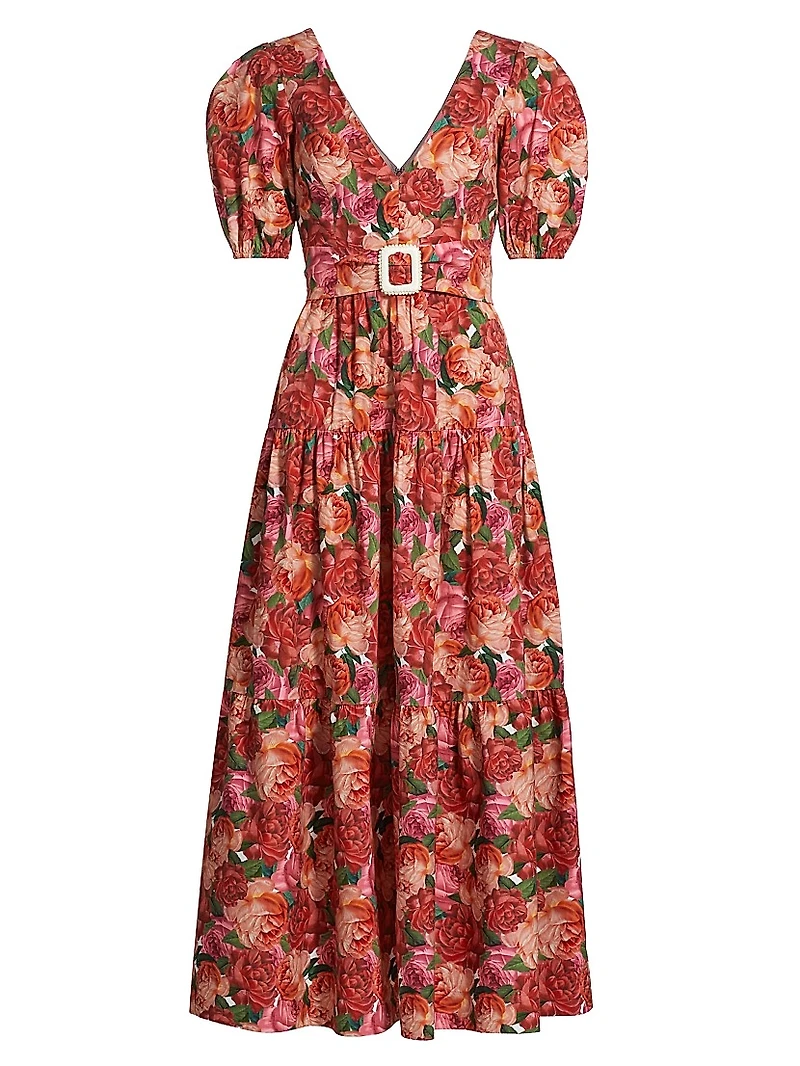 Carina Belted Floral Cotton Maxi Dress