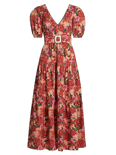 Carina Belted Floral Cotton Maxi Dress
