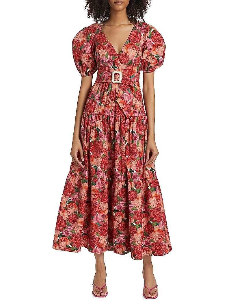 Carina Belted Floral Cotton Maxi Dress