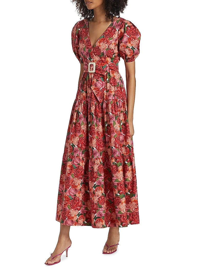 Carina Belted Floral Cotton Maxi Dress