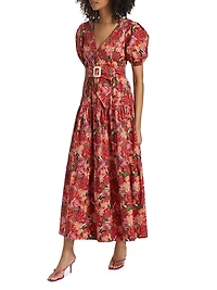 Carina Belted Floral Cotton Maxi Dress