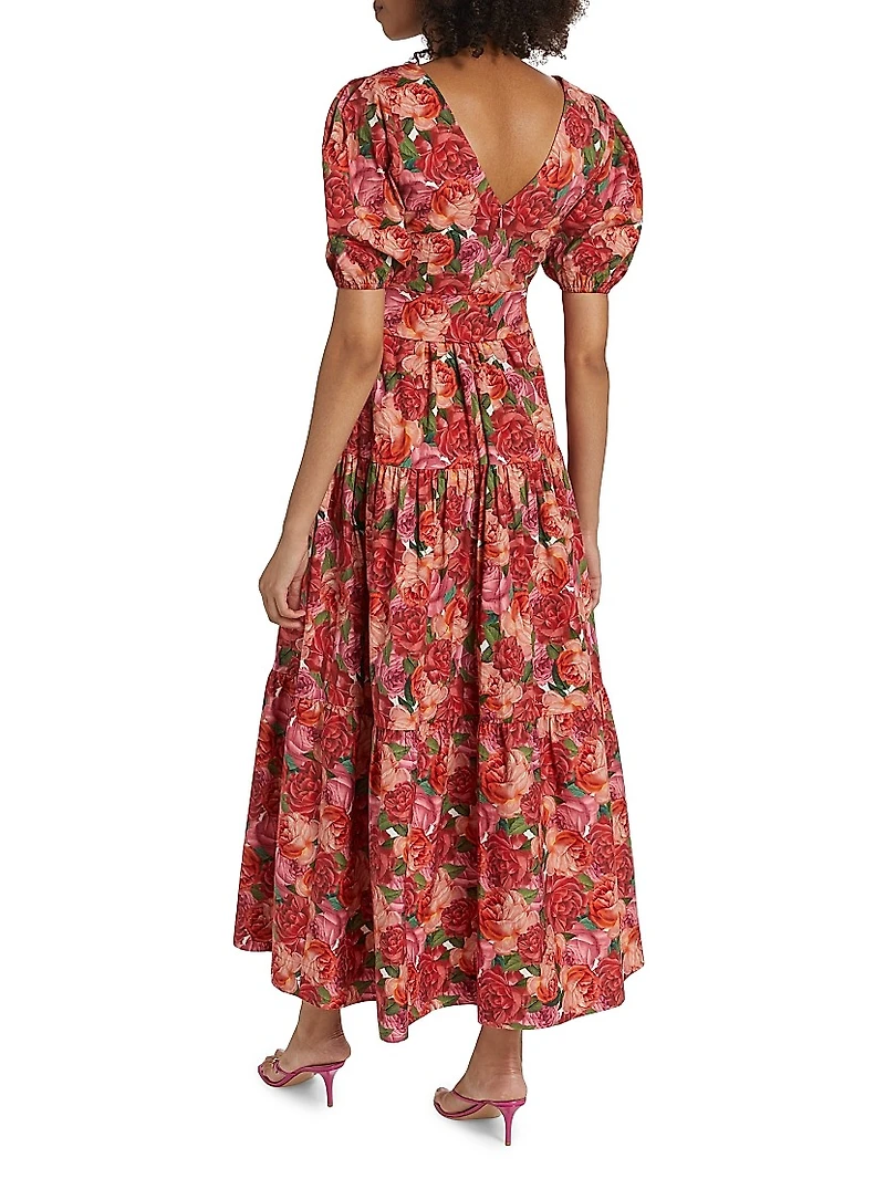 Carina Belted Floral Cotton Maxi Dress